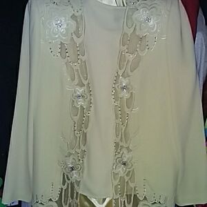 Massini Pale Yellow Embroidered Floral Open Front Jacket